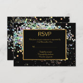 ELEGANT BLACK GOLD PASTEL HOLOGRAPHIC CUSTOP RSVP (Voorkant / Achterkant)