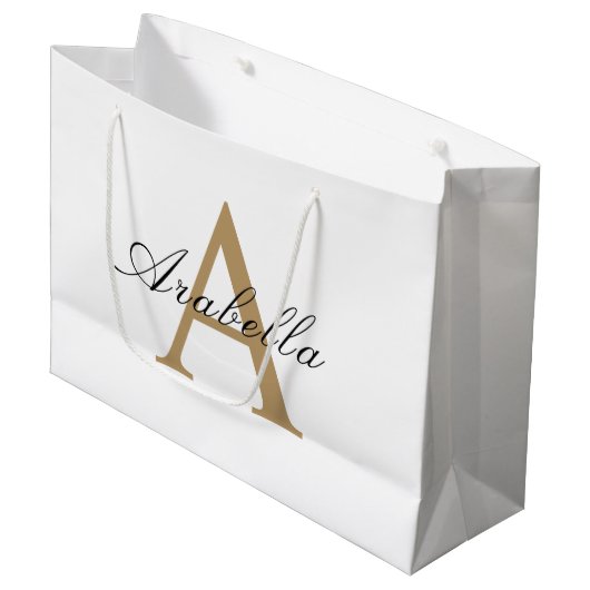 Elegant Black Gold Persoonlijke monogram naam Groot Cadeauzakje (Voorkant Gekanteld)