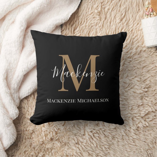 Elegant Black Gold Persoonlijke monogram naam Kussen (Deken)