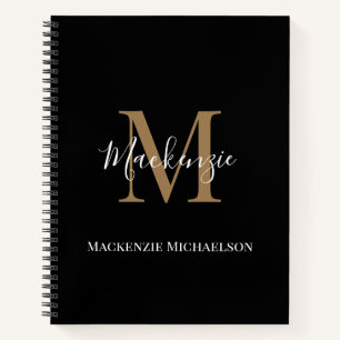 Elegant Black Gold Persoonlijke monogram naam Notitieboek