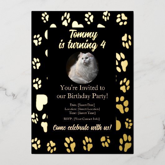 Elégant Black & Gold Pet Invitation Anniversaire (Recto)