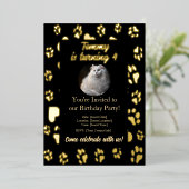 Elégant Black & Gold Pet Invitation Anniversaire (Debout devant)