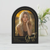 Elégant Black Gold Photo 2025 Grad Faire-part (Debout devant)