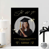 Elegant Black Gold Photo Graduparty Folie Uitnodiging