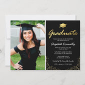 Elegant Black Gold Photo Graduparty Kaart (Voorkant)