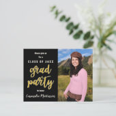 Élégant Black Gold Photo Invitation de la fête de  (Debout devant)