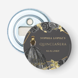 Elegant Black Gold Prinses Quinceanera Button Flesopener