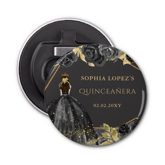 Elegant Black Gold Prinses Quinceanera Button Flesopener