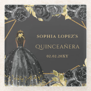 Elegant Black Gold Prinses Quinceanera Glazen Onderzetter