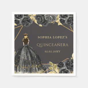 Elegant Black Gold Prinses Quinceanera Servet