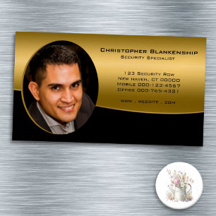 Elegant Black Gold Professional - Aangepaste foto Magnetisch Visitekaartje
