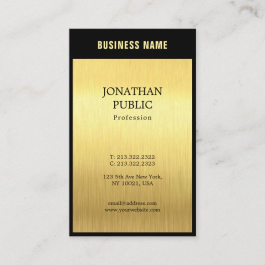 Elegant Black Gold Professional Plain Luxury Chic Visitekaartje (Voorkant)