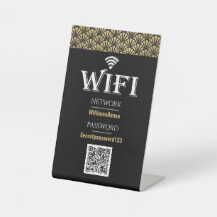 Elegant Black Gold QR Code Wifi Password Network Reclamebord Met Voetstuk