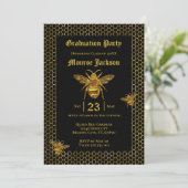 Elegant Black Gold Queen Beehive Afstuderen Kaart (Staand voorkant)