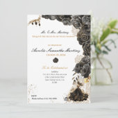 Elégant Black & Gold Quinceañera Floral Invitation (Debout devant)