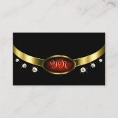 Elegant Black Gold Red Marble Monogram Diamonds Visitekaartje (Voorkant)