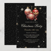 Elegant Black Gold Red Ornaments Christmas Party Kaart (Voorkant / Achterkant)
