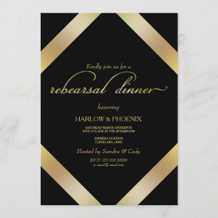 Elegant Black Gold Rehearsal Dinner Invite Kaart