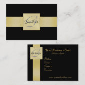 Elegant Black Gold Ribbon Monogram Visitekaartje (Voorkant / Achterkant)