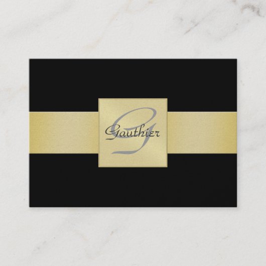 Elegant Black Gold Ribbon Monogram Visitekaartje (Voorkant)
