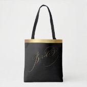 Élégant Black Gold Script Bride Mariage Sac fourre (Devant)