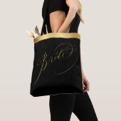 Élégant Black Gold Script Bride Mariage Sac fourre (De près)