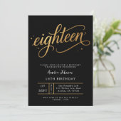 Elegant Black & Gold Script Eighteen 18th Birthday Kaart (Staand voorkant)