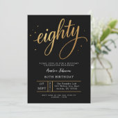 Elegant Black & Gold Script Eighty 80th Birthday Kaart (Staand voorkant)