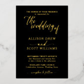 Elégant Black Gold Script Mariage Foil Invitation (Recto)