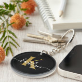 Elegant Black Gold Script Monogram Sleutelhanger (Voorkant Rechts)