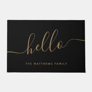 Elegant Black Gold Script Name Hallo Welkom Deurmat