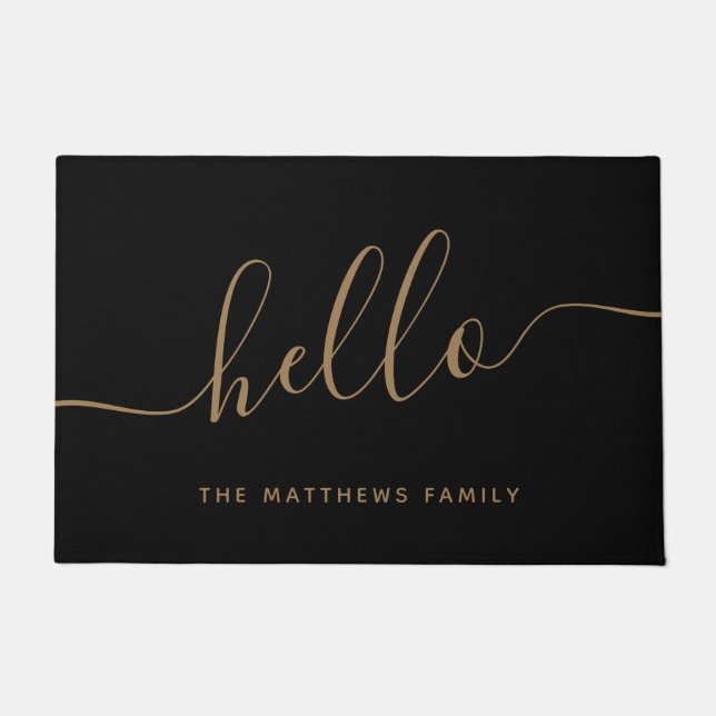 Elegant Black Gold Script Name Hallo Welkom Deurmat (Voorkant)