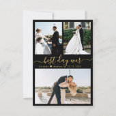 Elegant Black Gold Script Photo Collage Wedding Bedankkaart (Voorkant)