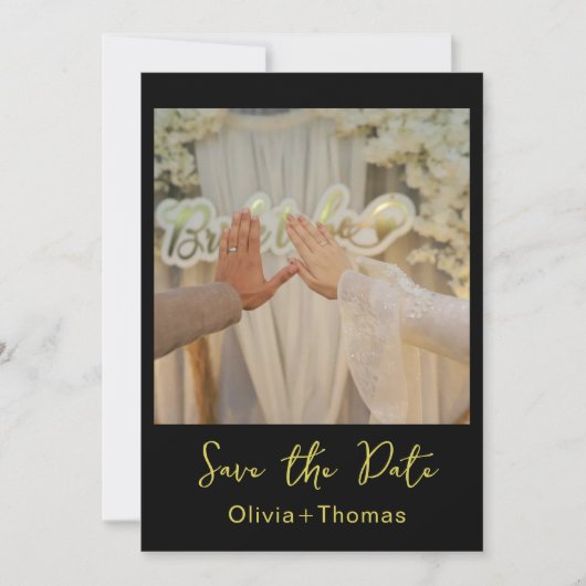 Elegant Black & Gold Script Save the Date Card (Devant)