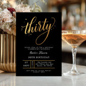 Elegant Black & Gold Script Thirty 30th Birthday Kaart