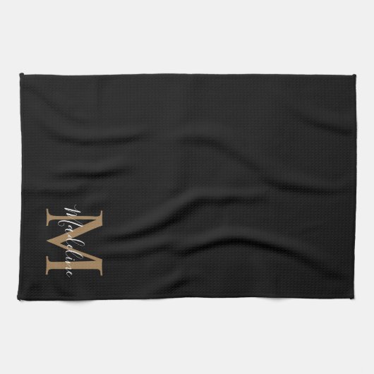 Elegant Black Gold Script Typography Monogram Theedoek (Horizontaal)