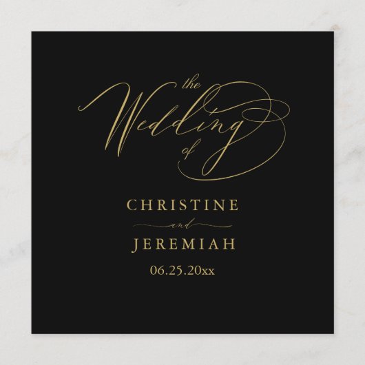 Elegant Black Gold Script Typography Weddenschap Programma (Voorkant)