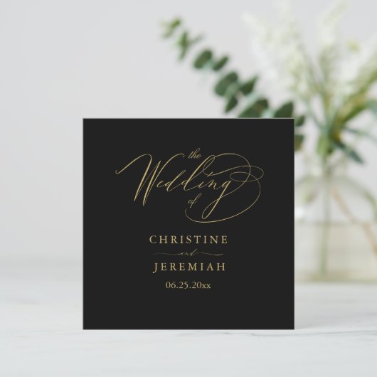 Elegant Black Gold Script Typography Weddenschap Programma (Staand voorkant)