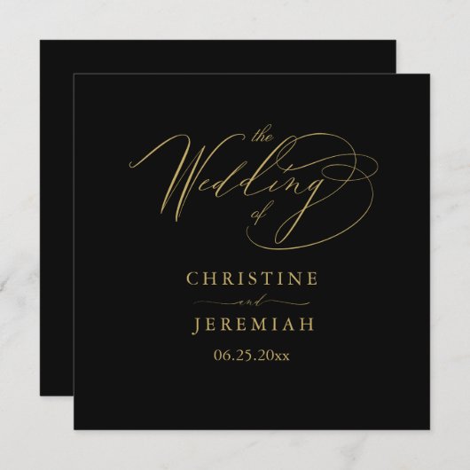 Elegant Black Gold Script Typography Weddenschap Programma (Voorkant / Achterkant)