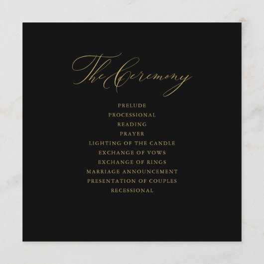 Elegant Black Gold Script Typography Weddenschap Programma (Achterkant)