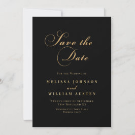 Elegant Black Gold Script Weddenschap Save The Date