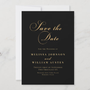 Elegant Black Gold Script Weddenschap Save The Date