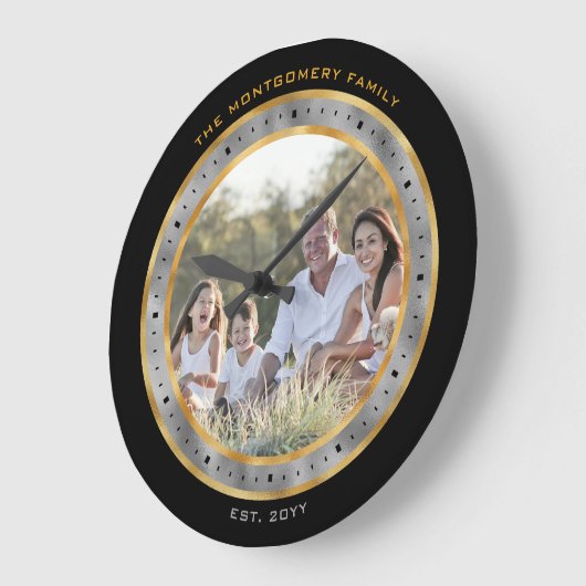 Elegant Black Gold Silver Foil Aangepaste naam Fot Grote Klok (Hoek)