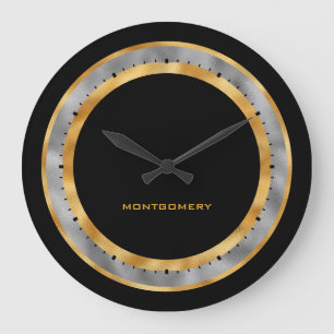Elegant Black Gold Silver Foil op maat gemaakt Grote Klok