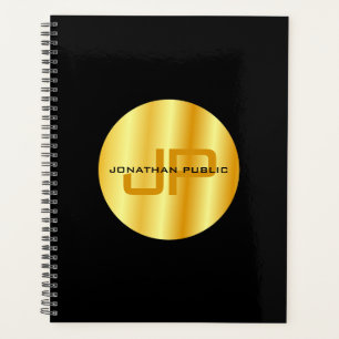 Elegant Black Gold Sjabloon Trendy Monogram Planner