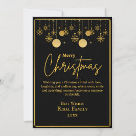 Elegant Black & Gold Snowflake Merry Christmas Feestdagenkaart