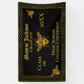 Elegant Black Gold Sparking Bee Afstuderen Spandoek (Verticaal)