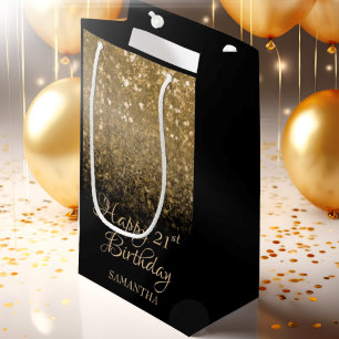 Elegant Black Gold Sparkle 21st Birthday Klein Cadeauzakje