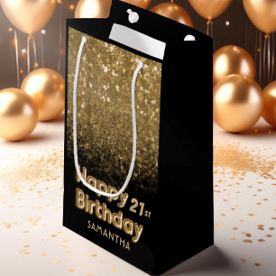 Elegant Black Gold Sparkle 21st Birthday Small Gif Klein Cadeauzakje