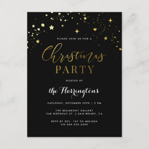 Elegant Black & Gold Star Confetti kerstfeest Uitnodiging Briefkaart